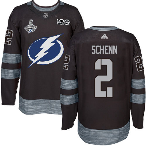 Men Adidas Tampa Bay Lightning #2 Luke Schenn Black 1917-2017 100th Anniversary 2020 Stanley Cup Champions Stitched NHL Jersey